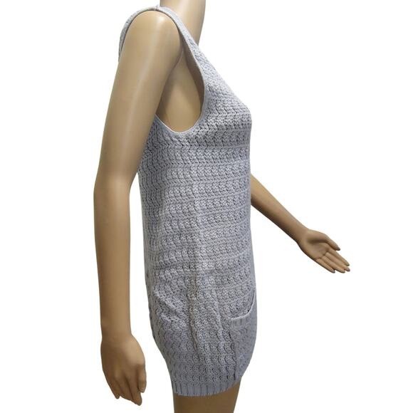 70s Gray Sweater Vest Acrylic Cardigan Button Up Boho Style College Point Size M - Picture 3 of 8